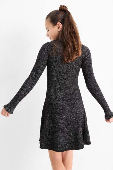 Copii - Fete - Rochie tricotată - aspect lucios - negru