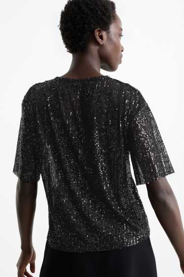 Femei - Tricou cu paiete - negru