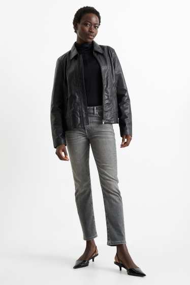 Femei - Slim jeans cu ștrasuri - talie medie - gri