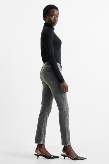 Femei - Slim jeans cu ștrasuri - talie medie - gri
