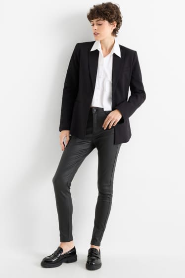 Femei - Pantaloni - talie înaltă - skinny fit - aspect lucios - negru