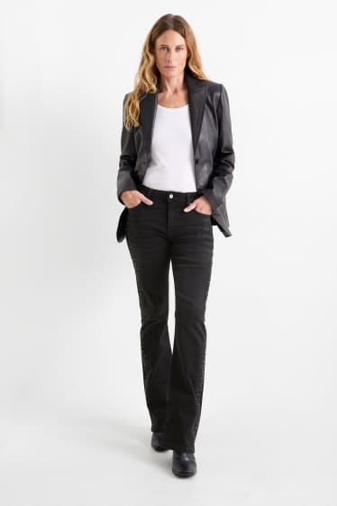 Femei - Bootcut jeans cu ștrasuri - talie medie - denim-gri închis
