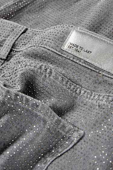 Femei - Fustă mini din denim cu ștrasuri - denim-gri