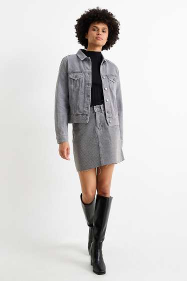 Femei - Fustă mini din denim cu ștrasuri - denim-gri