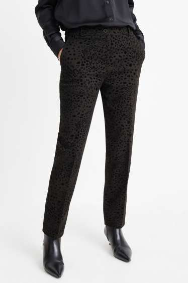 Femei - Pantaloni office - talie înaltă - regular fit - imprimeu de leopard - negru