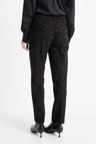 Femei - Pantaloni office - talie înaltă - regular fit - imprimeu de leopard - negru