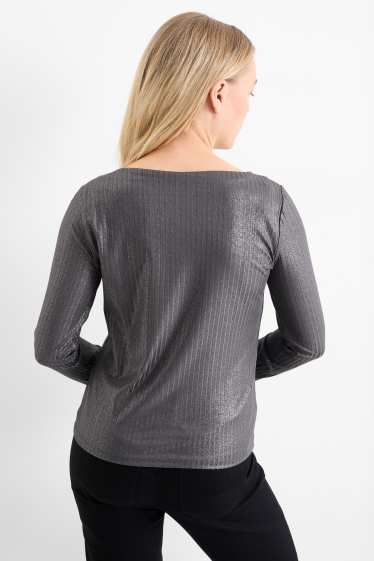 Damen - Langarmshirt - gerippt - glänzend - dunkelgrau