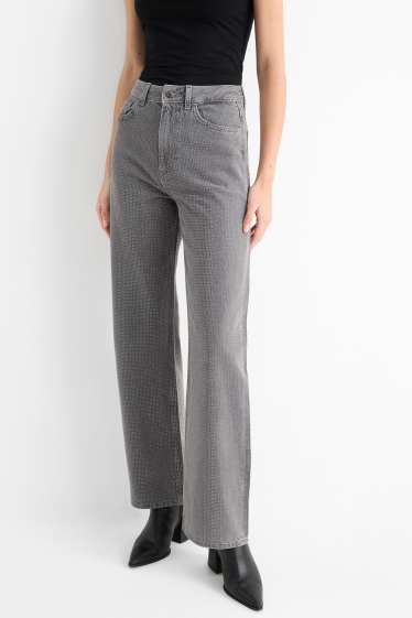 Femei - Loose fit jeans cu ștrasuri - talie înaltă - gri