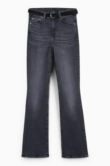 Femei - Bootcut jeans cu curea - talie medie - denim-gri închis
