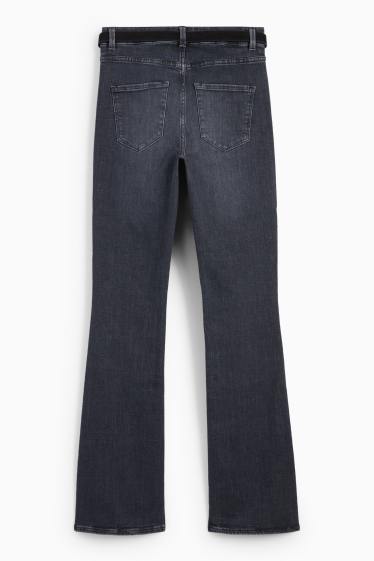Femei - Bootcut jeans cu curea - talie medie - denim-gri închis