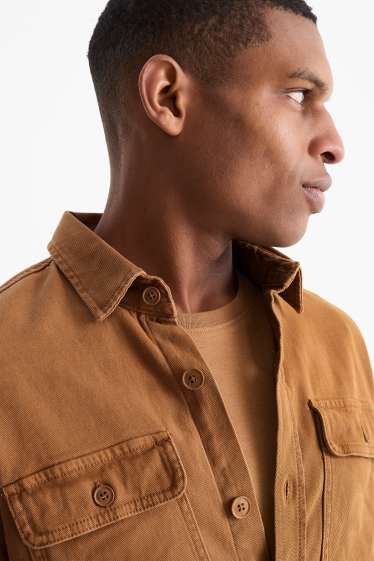 Men - Shirt - regular fit - kent collar - brown