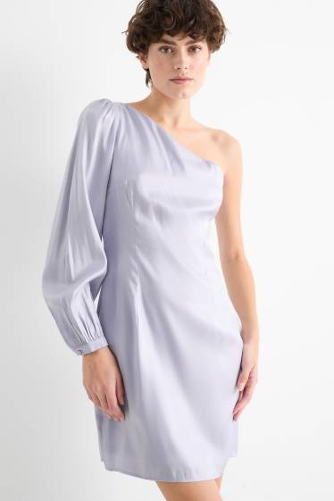 Femei - Rochie cu un umăr gol - aspect lucios - violet deschis