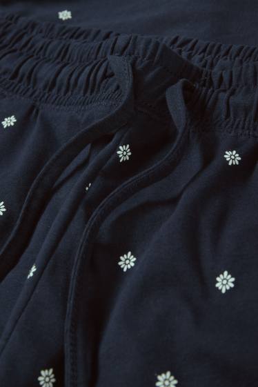 Femei - Pantaloni de pijama - cu flori - albastru închis