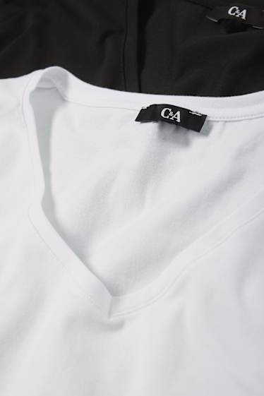 Femei - Multipack 2 buc. - tricou cu decolteu în V - stretch - LYCRA® - alb / negru