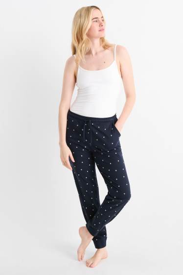 Femei - Pantaloni de pijama - cu flori - albastru închis