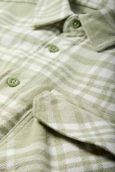 Bărbați - Cămașă din flanel - relaxed fit - guler Kent - în carouri - verde mentă