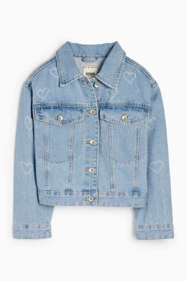 Children Girls - Heart - denim jacket - denim-light blue