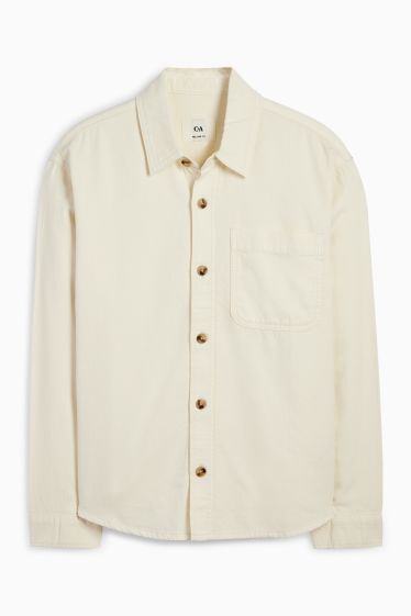 Bărbați - Cămașă din denim - relaxed fit - guler Kent - alb-crem