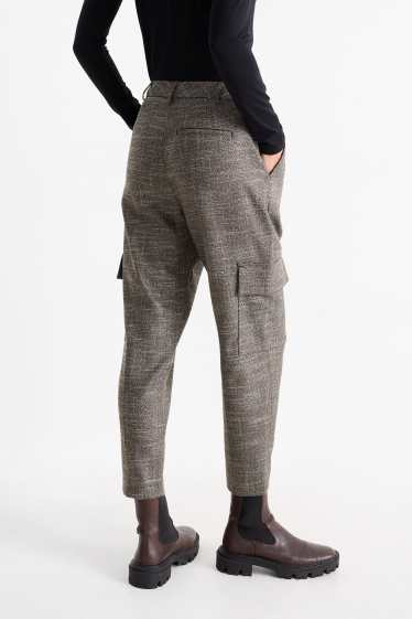 Femei - Pantaloni cargo - talie medie - tapered fit - gri-maro