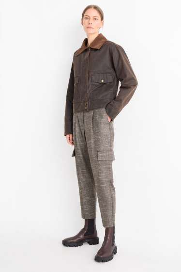 Femei - Pantaloni cargo - talie medie - tapered fit - gri-maro