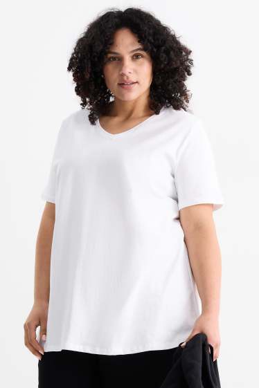 Femei - Multipack 2 buc. - tricou cu decolteu în V - stretch - LYCRA® - alb / negru