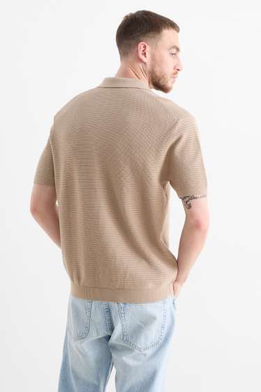 Bărbați - Tricou polo tricotat - regular fit - structurat - bej