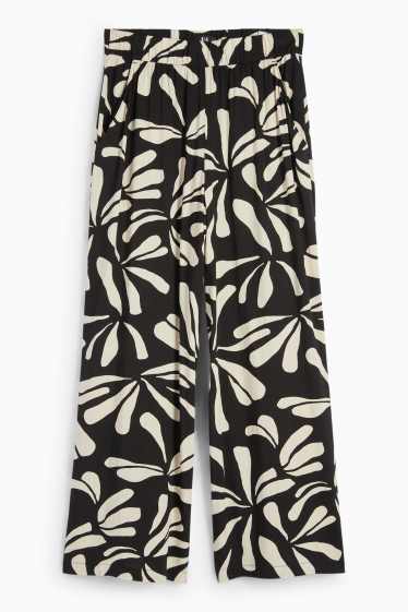 Femei - Pantaloni de stofă - talie înaltă - wide leg - cu model - negru / nej