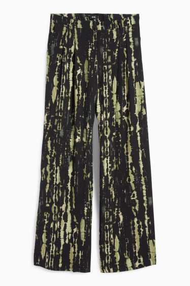 Femei - Pantaloni de stofă - talie înaltă - wide leg - cu model - verde închis / negru