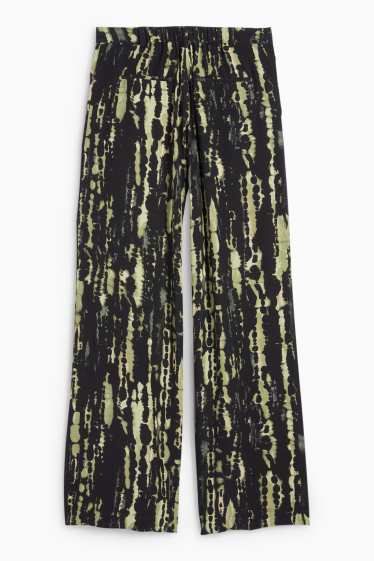 Femei - Pantaloni de stofă - talie înaltă - wide leg - cu model - verde închis / negru