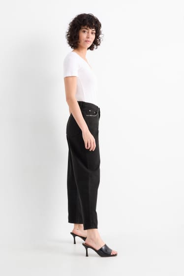 Femei - Barrel jeans - talie medie - negru
