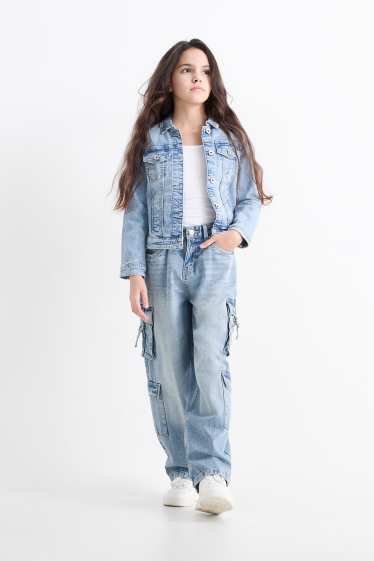 Copii - Fete - Cargo jeans - denim-albastru deschis