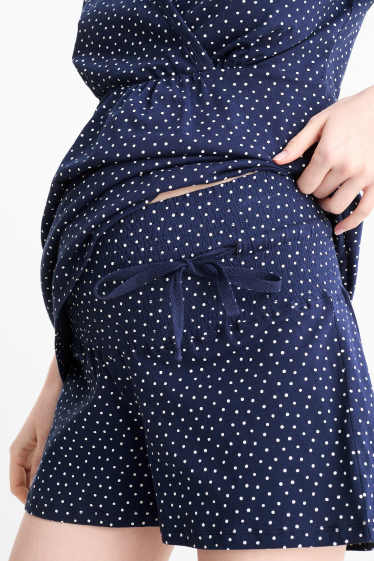 Femei - Pijama scurtă pentru alăptare - cu buline - albastru închis