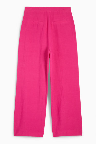 Femei - Pantaloni office cu conținut de in - talie înaltă - tapered fit - roz