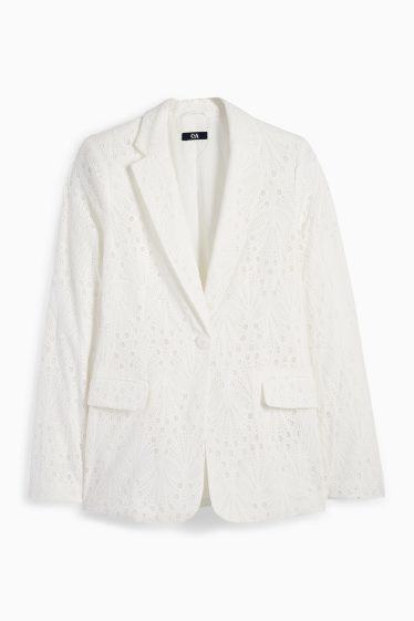 Femei - Blazer lung - regular fit - broderie englezească - alb-crem