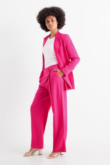 Femei - Pantaloni office cu conținut de in - talie înaltă - tapered fit - roz