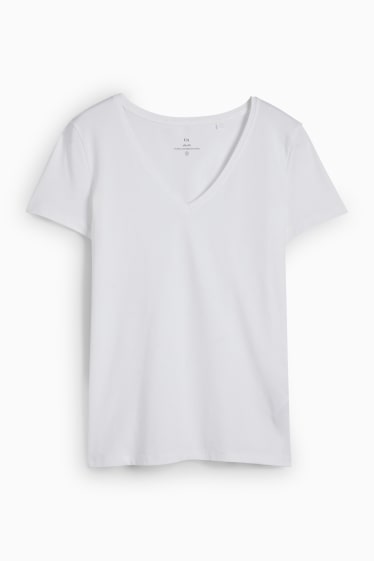Femei - Tricou cu decolteu în V - slim fit - alb