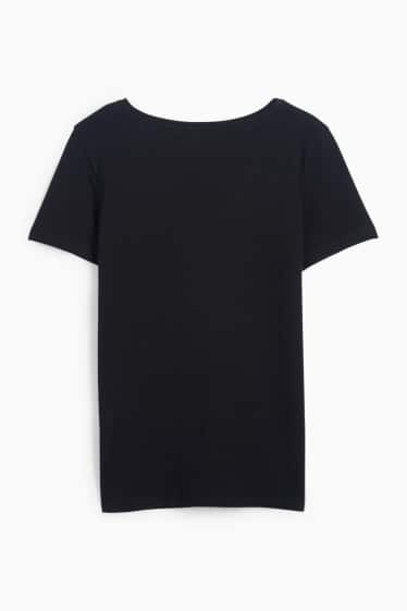 Femei - Tricou cu decolteu în V - slim fit - negru