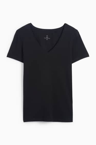 Femei - Tricou cu decolteu în V - slim fit - negru