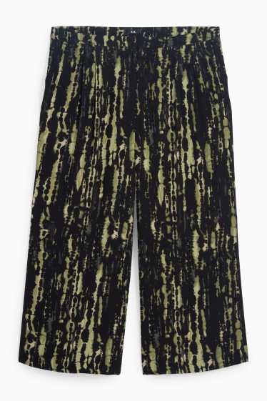Femei - Pantaloni de stofă - talie înaltă - wide leg - cu model - verde
