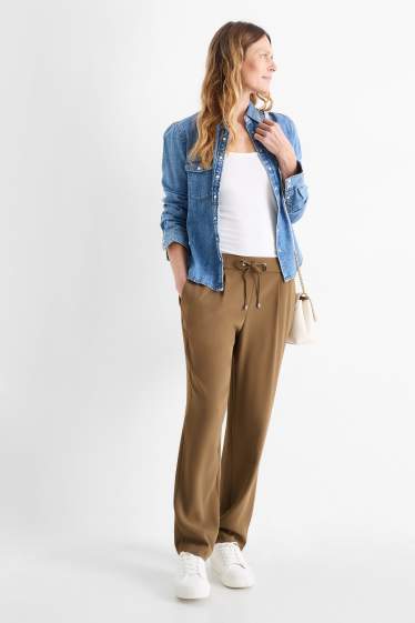 Femei - Pantaloni de stofă - talie medie - tapered fit - kaki