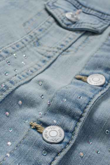 Copii - Fete - Jachetă din denim cu ștrasuri - denim-albastru deschis