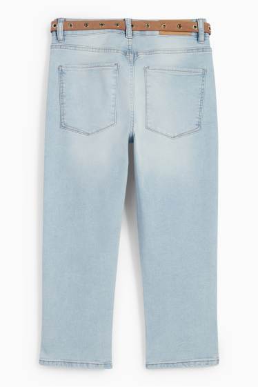 Femei - Jeans capri cu curea - talie medie - denim-albastru deschis