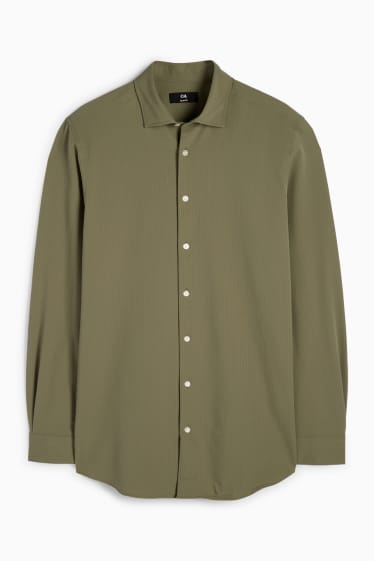 Bărbați - Cămașă office - slim fit - guler italian - structurată - verde închis