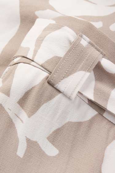 Femei - Pantaloni de stofă - talie înaltă - wide leg - cu flori - bej