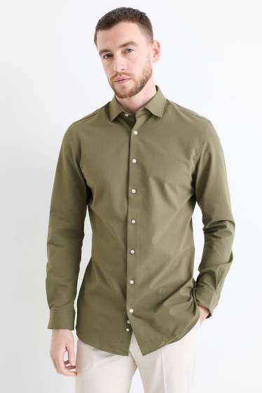 Bărbați - Cămașă office - slim fit - guler italian - structurată - verde închis