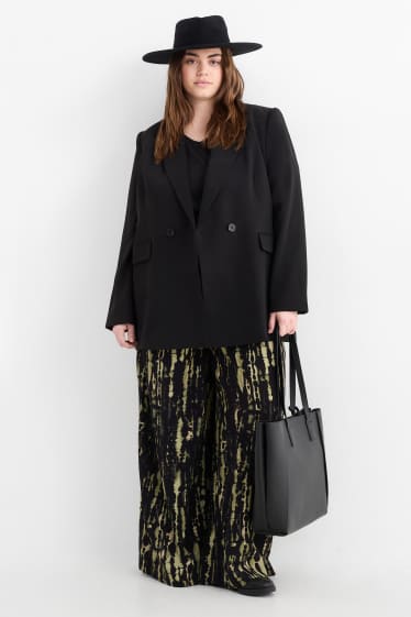 Femei - Pantaloni de stofă - talie înaltă - wide leg - cu model - verde