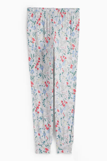 Femei - Pantaloni de pijama din viscoză - cu flori - gri deschis