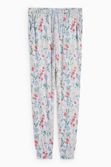 Femei - Pantaloni de pijama din viscoză - cu flori - gri deschis