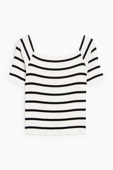 Femei - Tricou - regular fit - reiat - cu dungi - alb / negru
