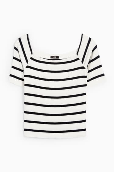 Femei - Tricou - regular fit - reiat - cu dungi - alb / negru